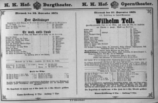 Theaterzettel (Oper und Burgtheater in Wien) 18740923 Seite: 1