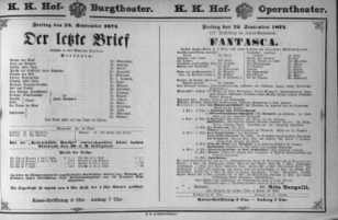 Theaterzettel (Oper und Burgtheater in Wien) 18740925 Seite: 1