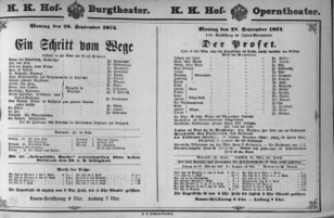 Theaterzettel (Oper und Burgtheater in Wien) 18740928 Seite: 1