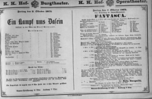 Theaterzettel (Oper und Burgtheater in Wien) 18741002 Seite: 1