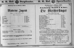Theaterzettel (Oper und Burgtheater in Wien) 18741003 Seite: 1