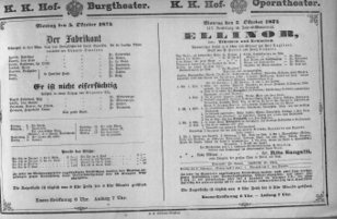Theaterzettel (Oper und Burgtheater in Wien) 18741005 Seite: 1