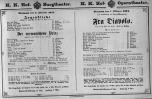 Theaterzettel (Oper und Burgtheater in Wien) 18741007 Seite: 1
