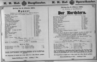 Theaterzettel (Oper und Burgtheater in Wien) 18741009 Seite: 1