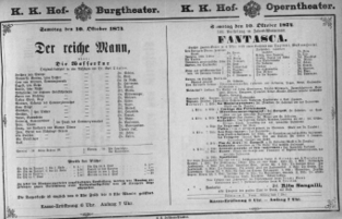 Theaterzettel (Oper und Burgtheater in Wien) 18741010 Seite: 1