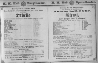 Theaterzettel (Oper und Burgtheater in Wien) 18741011 Seite: 1