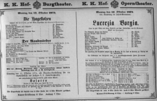 Theaterzettel (Oper und Burgtheater in Wien) 18741012 Seite: 1
