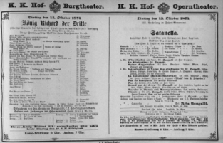 Theaterzettel (Oper und Burgtheater in Wien) 18741013 Seite: 1
