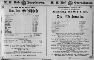 Theaterzettel (Oper und Burgtheater in Wien) 18741014 Seite: 1
