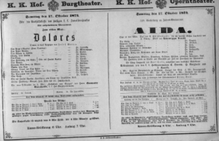 Theaterzettel (Oper und Burgtheater in Wien) 18741017 Seite: 1