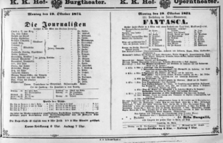 Theaterzettel (Oper und Burgtheater in Wien) 18741019 Seite: 1