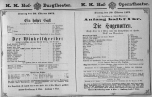 Theaterzettel (Oper und Burgtheater in Wien) 18741020 Seite: 1