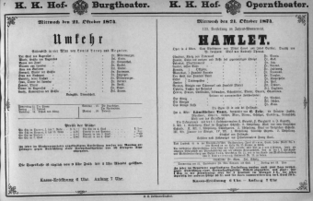 Theaterzettel (Oper und Burgtheater in Wien) 18741021 Seite: 1