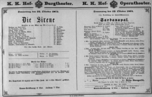 Theaterzettel (Oper und Burgtheater in Wien) 18741022 Seite: 1