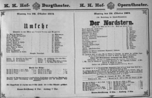 Theaterzettel (Oper und Burgtheater in Wien) 18741026 Seite: 1