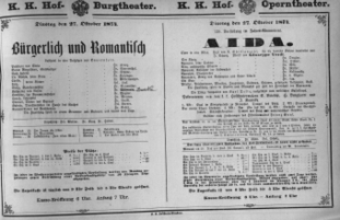 Theaterzettel (Oper und Burgtheater in Wien) 18741027 Seite: 1