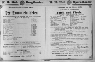 Theaterzettel (Oper und Burgtheater in Wien) 18741028 Seite: 1