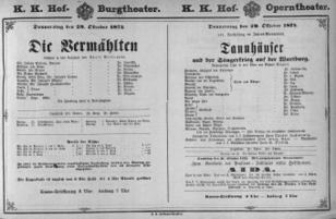 Theaterzettel (Oper und Burgtheater in Wien) 18741029 Seite: 1