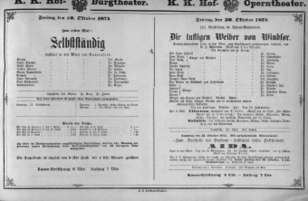 Theaterzettel (Oper und Burgtheater in Wien) 18741030 Seite: 1