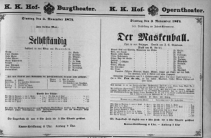 Theaterzettel (Oper und Burgtheater in Wien) 18741103 Seite: 1