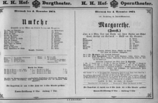 Theaterzettel (Oper und Burgtheater in Wien) 18741104 Seite: 1