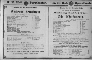 Theaterzettel (Oper und Burgtheater in Wien) 18741115 Seite: 1