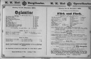 Theaterzettel (Oper und Burgtheater in Wien) 18741117 Seite: 1