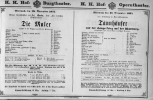 Theaterzettel (Oper und Burgtheater in Wien) 18741118 Seite: 1