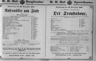 Theaterzettel (Oper und Burgtheater in Wien) 18741119 Seite: 1