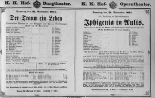Theaterzettel (Oper und Burgtheater in Wien) 18741121 Seite: 1