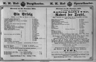 Theaterzettel (Oper und Burgtheater in Wien) 18741125 Seite: 1