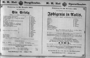Theaterzettel (Oper und Burgtheater in Wien) 18741126 Seite: 1