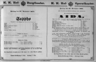Theaterzettel (Oper und Burgtheater in Wien) 18741127 Seite: 1