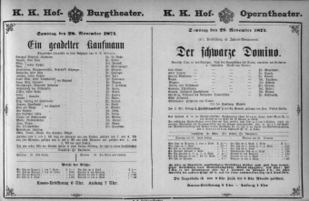 Theaterzettel (Oper und Burgtheater in Wien) 18741128 Seite: 1