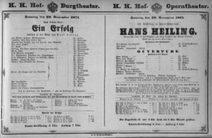 Theaterzettel (Oper und Burgtheater in Wien) 18741129 Seite: 1