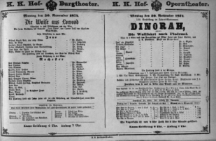 Theaterzettel (Oper und Burgtheater in Wien) 18741130 Seite: 1