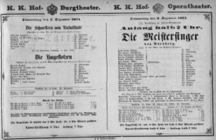 Theaterzettel (Oper und Burgtheater in Wien) 18741203 Seite: 1