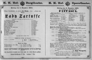 Theaterzettel (Oper und Burgtheater in Wien) 18741204 Seite: 1