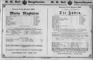 Theaterzettel (Oper und Burgtheater in Wien) 18741206 Seite: 1