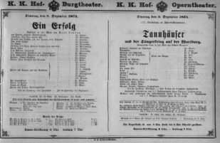 Theaterzettel (Oper und Burgtheater in Wien) 18741208 Seite: 1