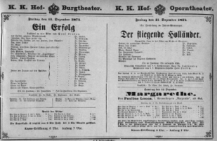 Theaterzettel (Oper und Burgtheater in Wien) 18741211 Seite: 1