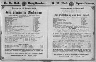 Theaterzettel (Oper und Burgtheater in Wien) 18741213 Seite: 1