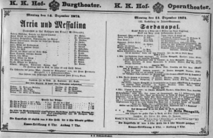 Theaterzettel (Oper und Burgtheater in Wien) 18741214 Seite: 1