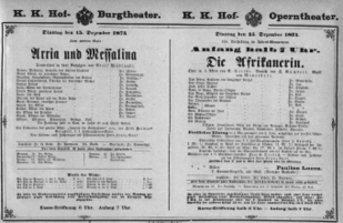 Theaterzettel (Oper und Burgtheater in Wien) 18741215 Seite: 1