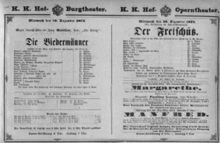 Theaterzettel (Oper und Burgtheater in Wien) 18741216 Seite: 1