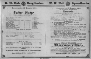 Theaterzettel (Oper und Burgtheater in Wien) 18741217 Seite: 1