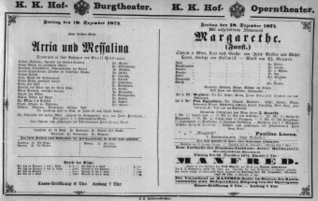 Theaterzettel (Oper und Burgtheater in Wien) 18741218 Seite: 1