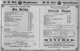 Theaterzettel (Oper und Burgtheater in Wien) 18741219 Seite: 1
