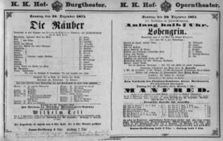 Theaterzettel (Oper und Burgtheater in Wien) 18741220 Seite: 1