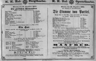 Theaterzettel (Oper und Burgtheater in Wien) 18741221 Seite: 1